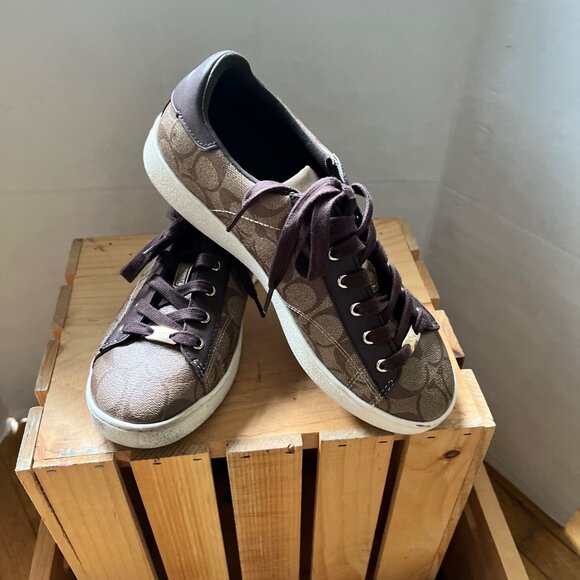Coach Size 9.5 Khaki Mahogany C126 Low Top Signature Coated Canvas Sneaker Shoes - Picture 16 of 16